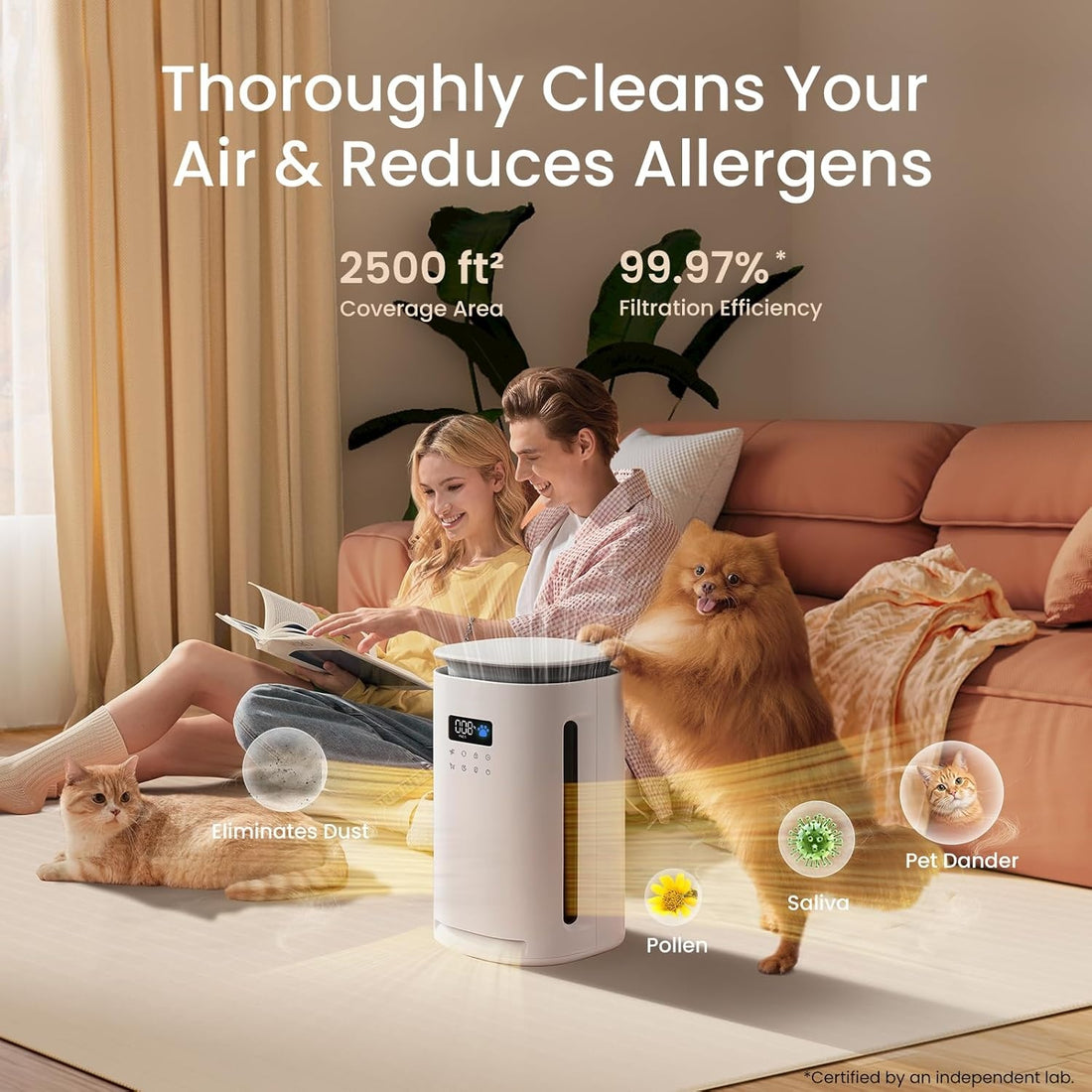 Pro-Level Air Purifier for Home Pets, No More Odor, H13 True HEPA, Auto/Pet Mode & Washable Pre-Filter